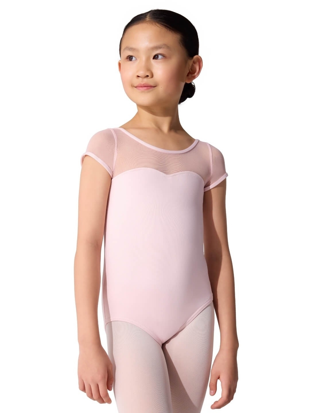 Capezio Pink Mesh Yoke Short Sleeve Ballet Leotard